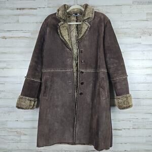 Vintage Y2K EXPRESS Penny Lane Coat Brown Suede Leather Faux Sherpa Lined Size M